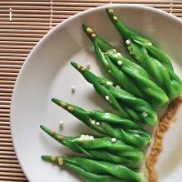 オクラの辛子酢しょうゆ漬け 【Marinated okra with vinegar, mustard and soy sauce】