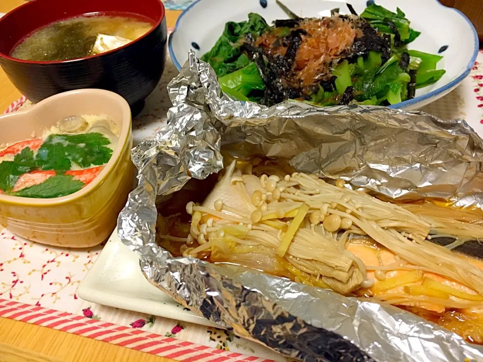 鮭のホイル焼きと茶碗蒸し|あさみさん