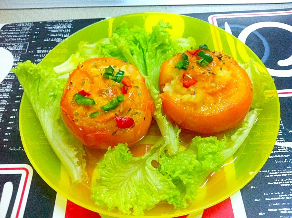 Tomato 🍅🍅 cheese with mash potato|elinaelleさん