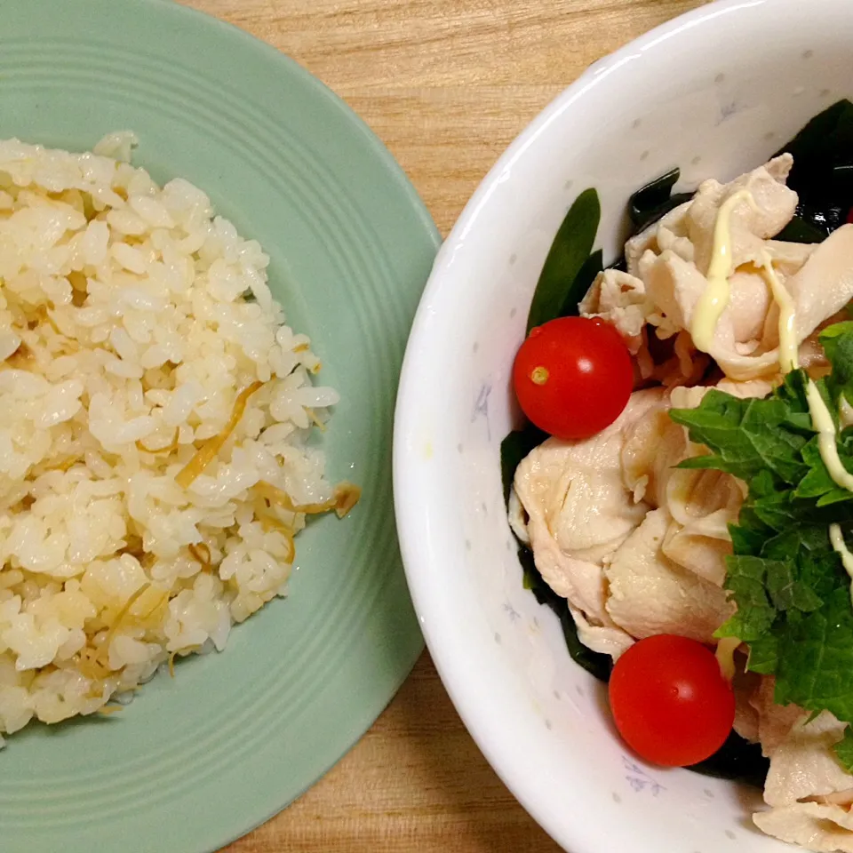 鶏胸肉のしゃぶしゃぶワカメサラダ|かけともさん