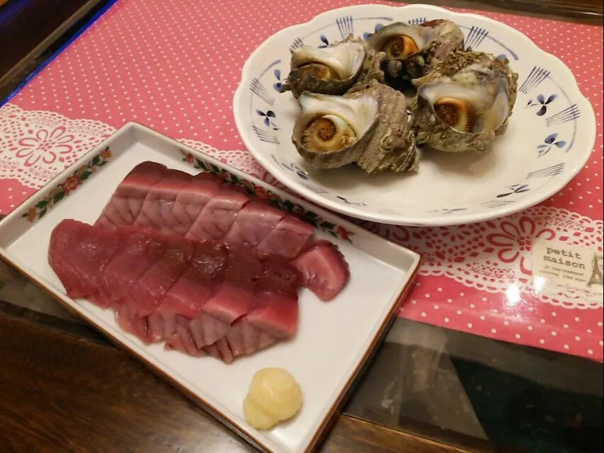 さざえの壺焼きと鰹で一杯始めます。|kamekameさん