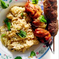 Snapdishの料理写真:Mushroom risotto with chicken and lamb kebabs|tariqさん