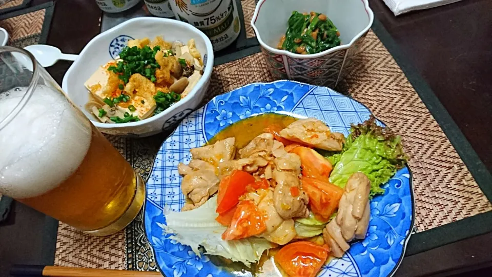 ほうれん草納豆&鳥のトマト煮&豆腐の煮物|まぐろさん