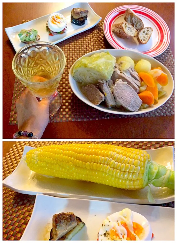 Today's French Dinner🍴ｵｰﾄﾞﾌﾞﾙ･朝採れﾏｲｽ･ﾎﾟﾄﾌ･ﾊﾞｹﾞｯﾄ|🌈Ami🍻さん