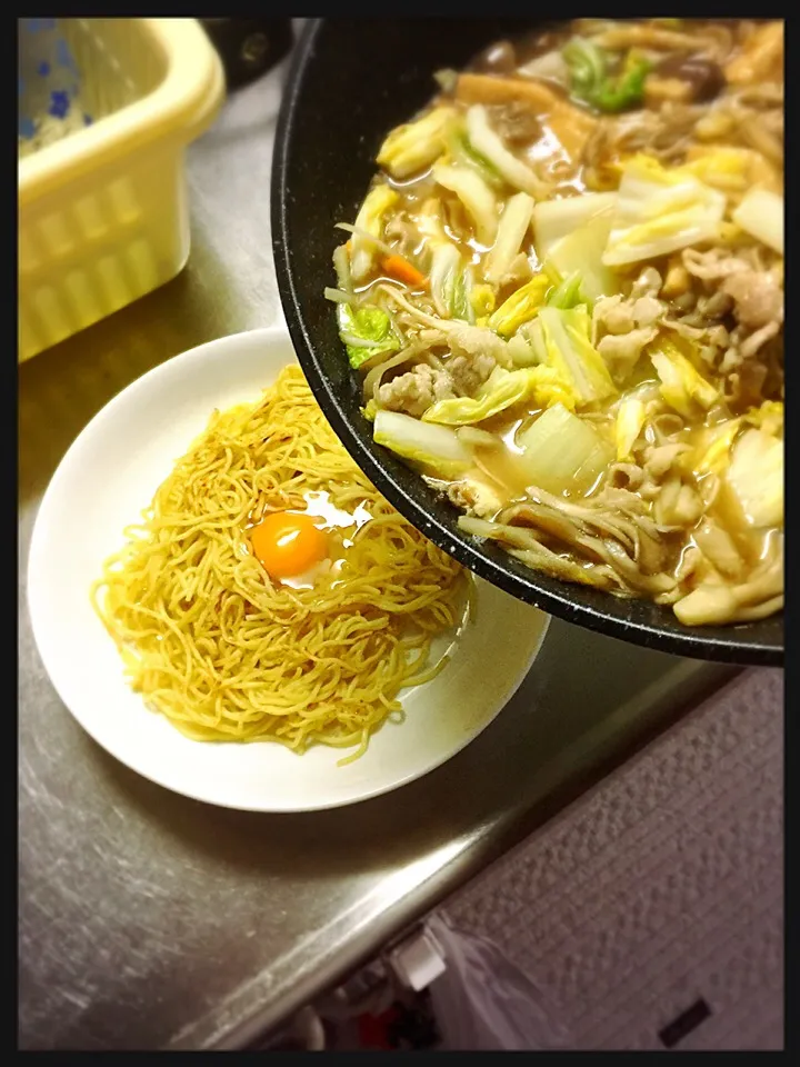 こんにゃく麺の野菜たっぷり あんかけ焼きそば風|食レポ エステオヤジ @高石さん