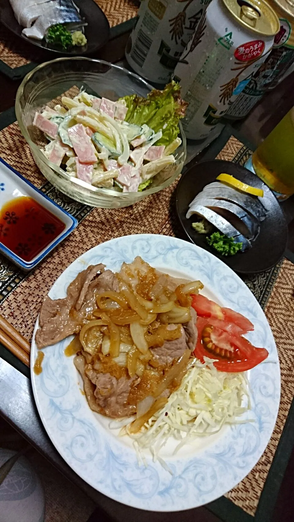 シメサバ&マカロニサラダ&豚の生姜焼き|まぐろさん