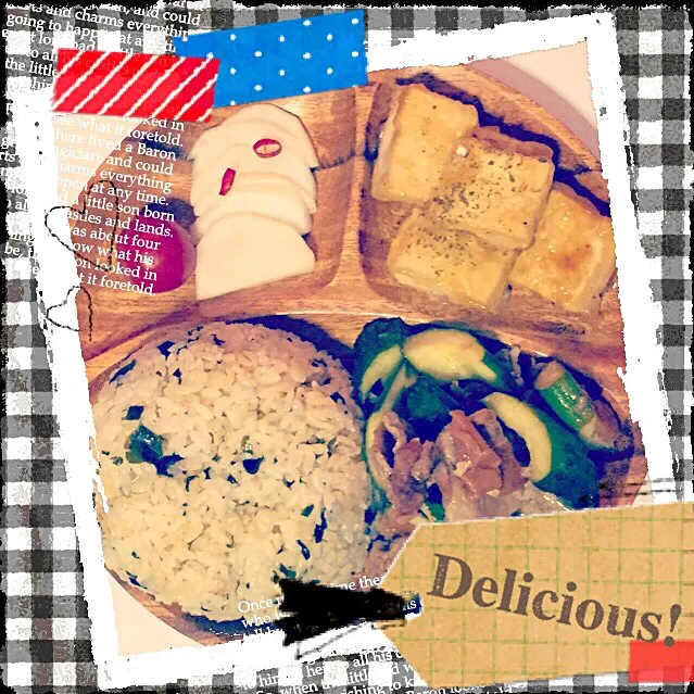 プレート料理♡胡瓜と豚肉の梅炒め、揚げ出し豆腐、カブの甘酢漬け、わかめご飯|奏 kanadeさん