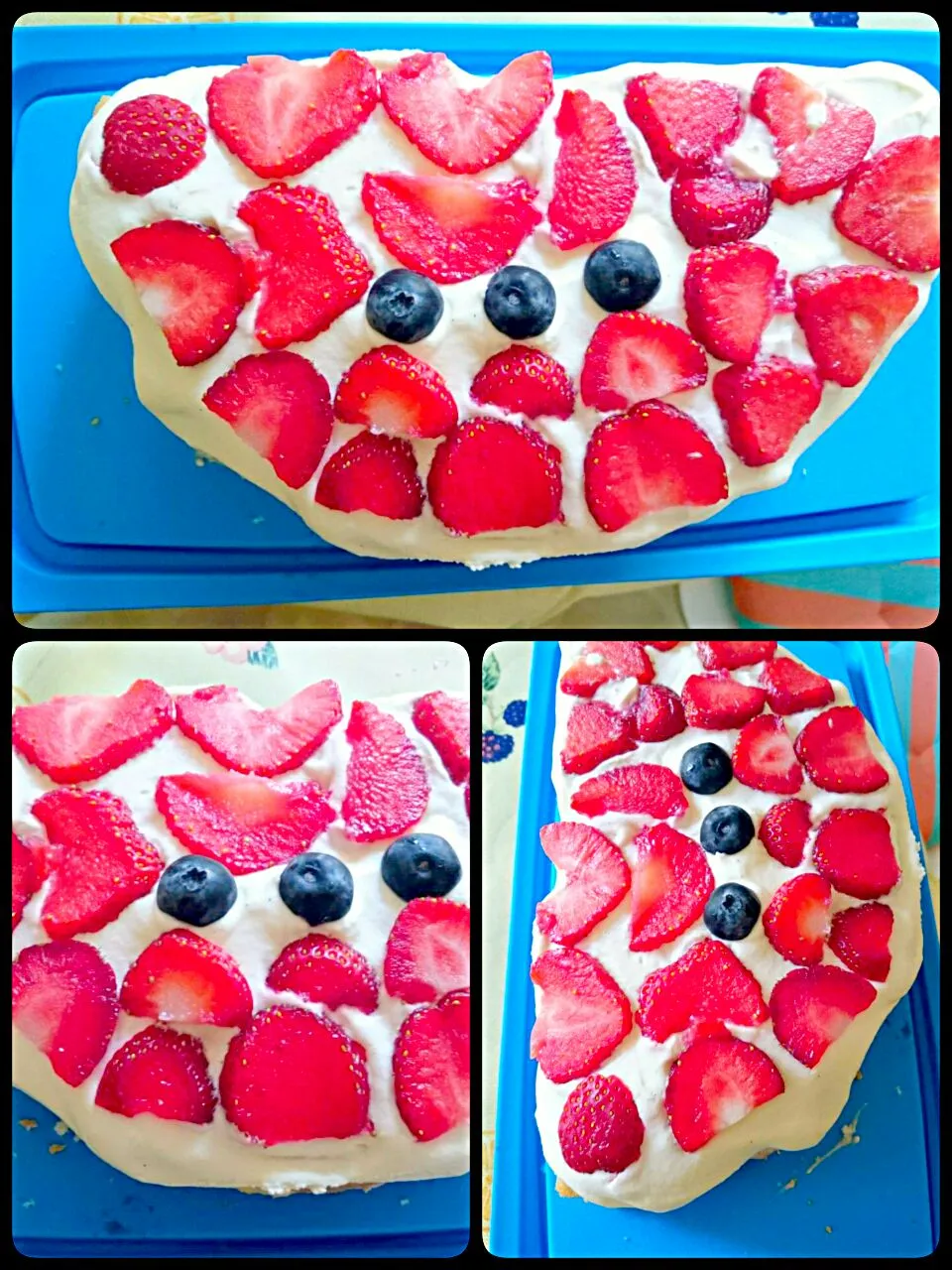 Midsummer's cake 🎂 blueberry and strawberry cake and a touch of vanilla cream .|Emmelineさん