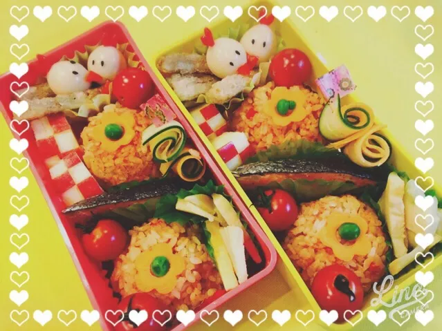 Snapdishの料理写真:娘と私のお弁当 0627🐔
トマト丸ごと 炊飯器ピラフ🍅|chiaki3（平川ちあき）さん