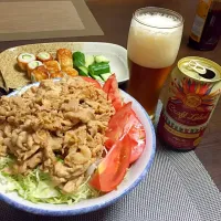 生姜焼き丼 やっぱりビールを添えて！(^^)|Katsuragi Shinyaさん