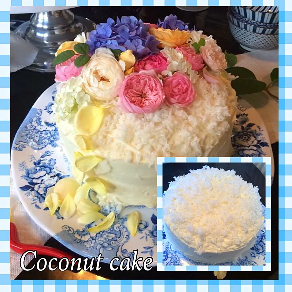 Made a 3 layered Coconut Cake with fresh flowers toppers|🌺IAnneさん