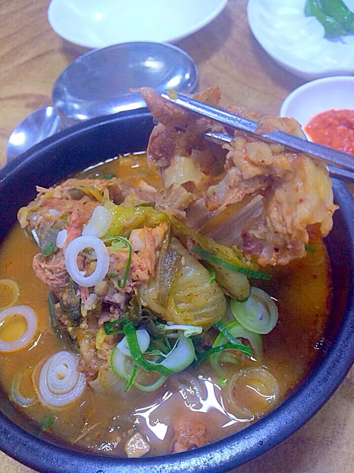 へジャンクッ🇰🇷                                       豚の骨付きあばら肉と高菜の葉を煮たスープ   ＠釜山🇰🇷|🌿ぴぴさん