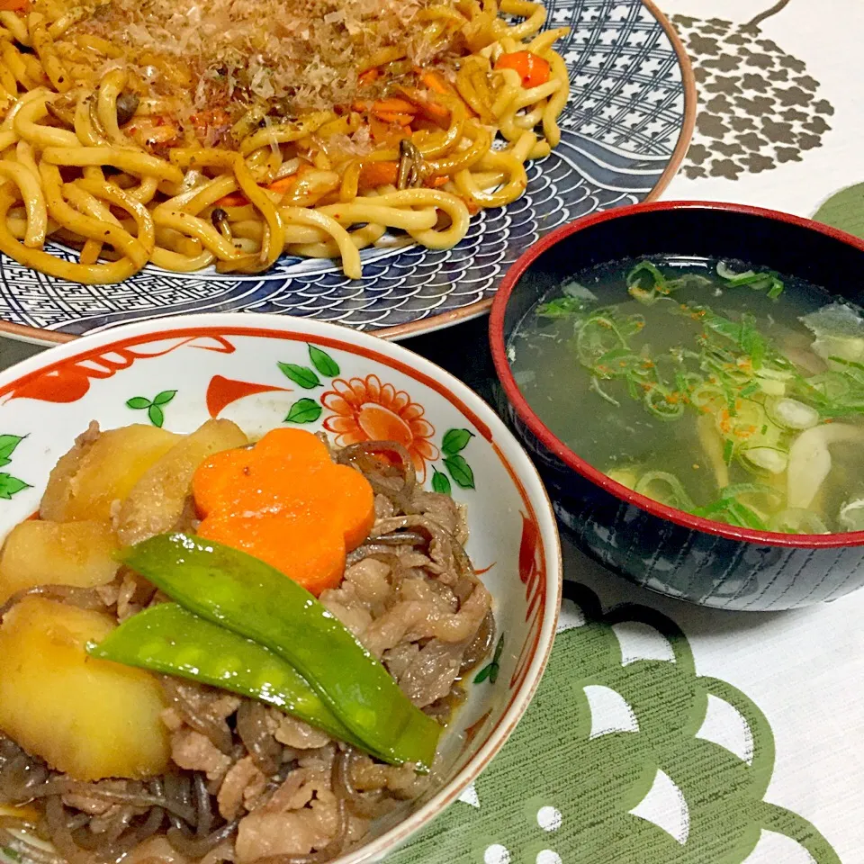 肉じゃがとピリ辛焼きうどん|よ～さん