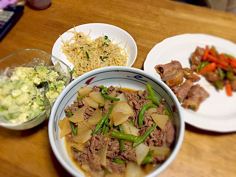 牛肉甘辛煮 アボカドサラダ 肉巻きアスパラ|チカさん