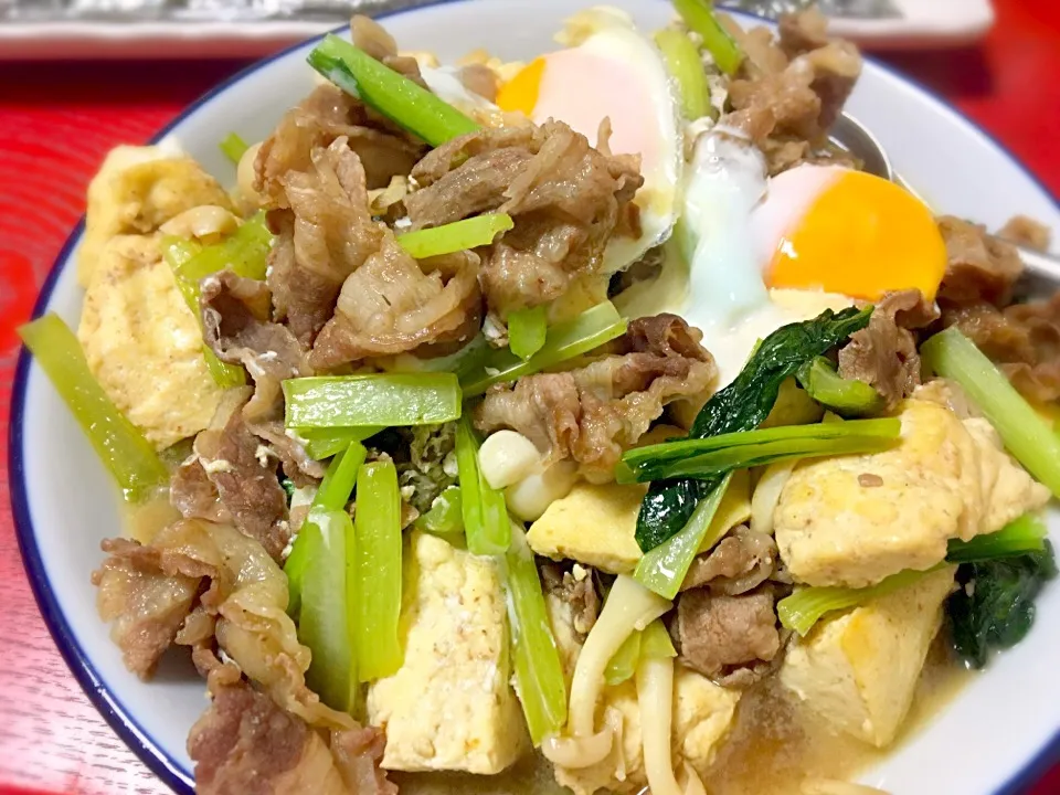 Snapdishの料理写真:牛肉豆腐スキヤキ風|まる丸 kichenさん