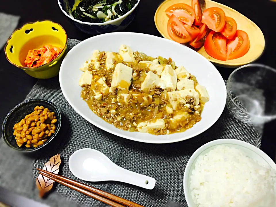 Snapdishの料理写真:晩ご飯☻豆酱で辛くない麻婆豆腐|rai☻*さん