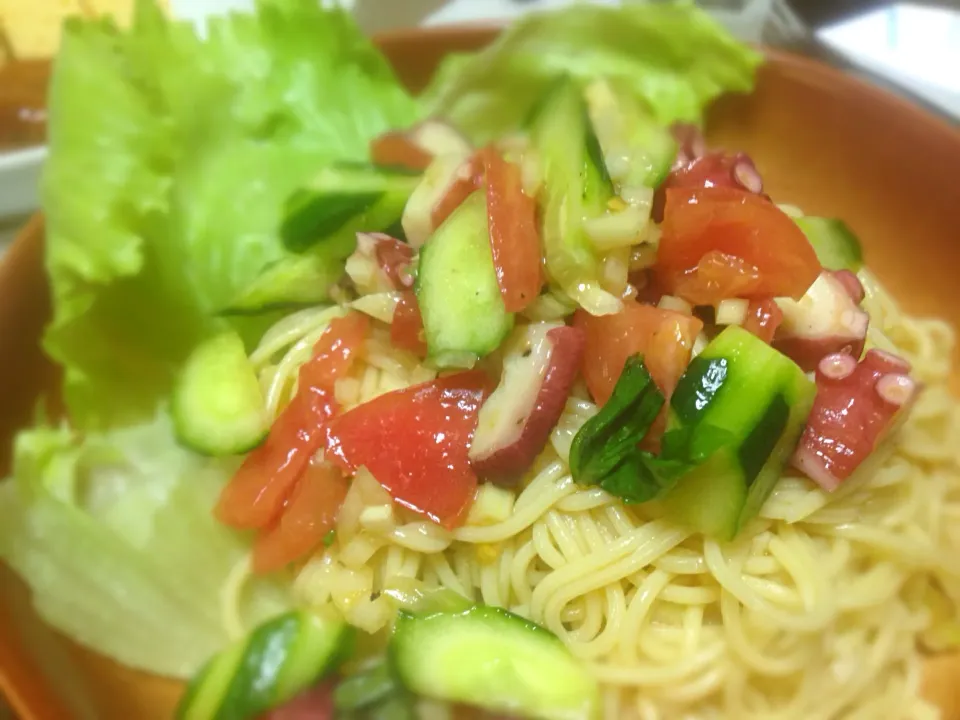 タコと夏野菜のマリネで冷たいパスタ|totoさん