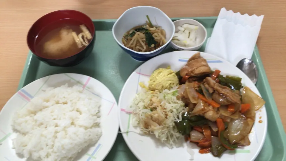 鶏肉と野菜の青椒肉絲
〜食堂の？？？メニュー|おっちさん