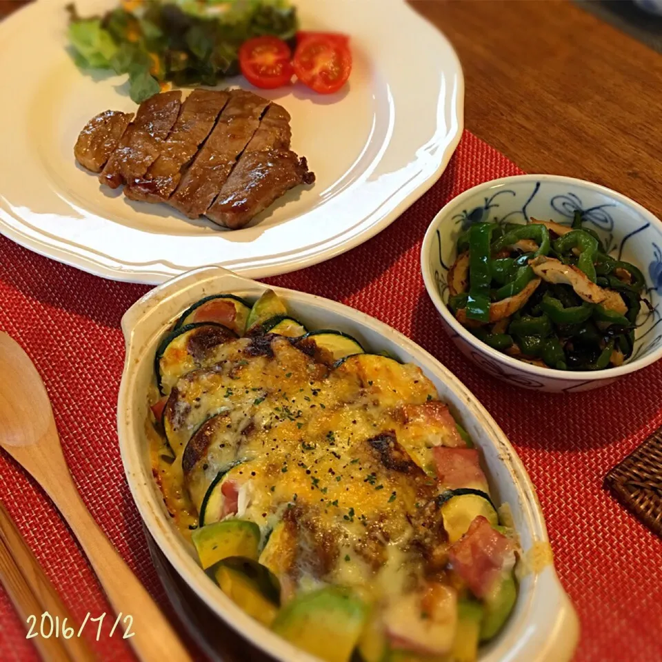 焼き豚
ズッキーニとアボカドのカレーソース焼き
ピーマンとちくわの塩昆布和え|𓇼 Ⓢ Ⓗ Ⓘ Ⓝ Ⓞ Ⓑ Ⓤ 𓇼さん