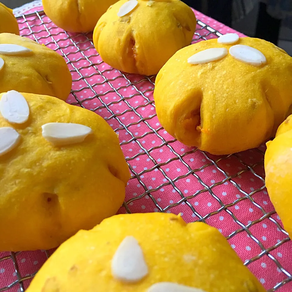 Pumpkin buns stuffed with pumpkin purée 🎃🎃🎃|Trish Wongさん