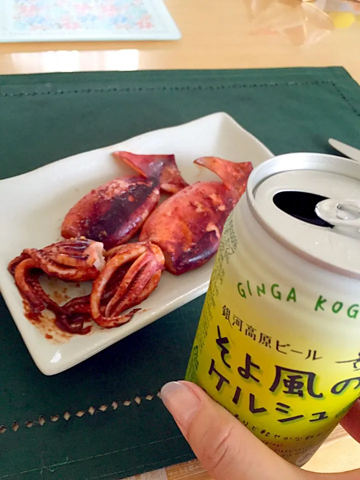 銀河高原ビール🍺そよ風のケルシュ頂きましたーイカ焼きとあうわ〜|ちーねーさん