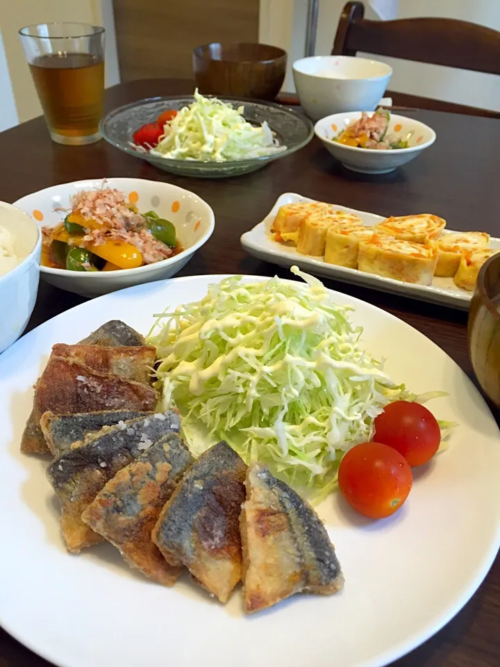 秋刀魚の竜田揚げの晩ご飯|mikaさん