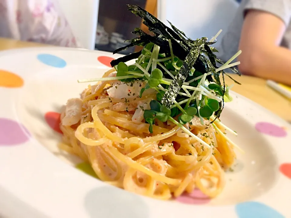 Snapdishの料理写真:今日のパパパスタ 【明太子イカクリームパスタ】|不動南平さん