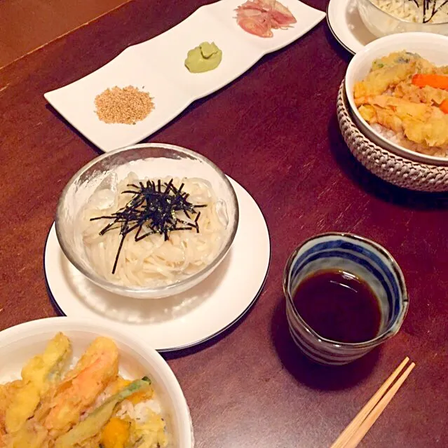 Snapdishの料理写真:野菜スティック天丼と冷うどん|Masashi Minamiさん