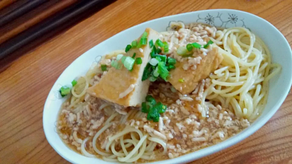 厚揚げと鶏そぼろの和風餡掛けパスタ( ＾ω＾ )|あぁちゃんさん