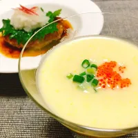 Snapdishの料理写真:トウモロコシとはんぺんの冷製ポタージュ♡ふわふわ〜