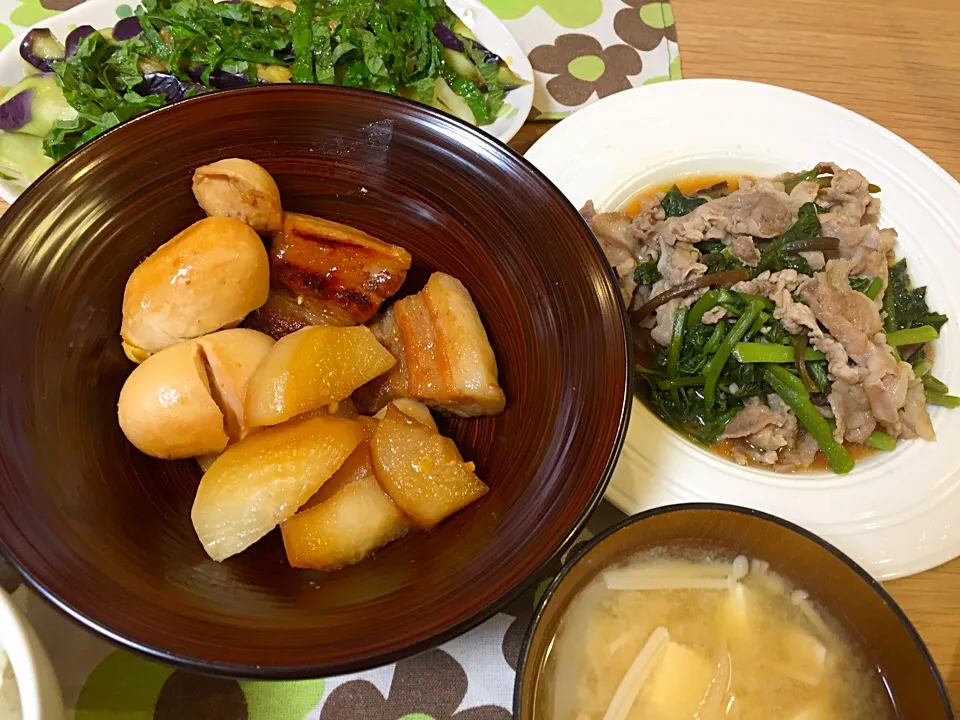 角煮とつるむらさきの炒め物|かなさん