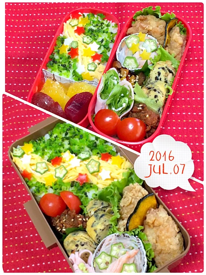 Snapdishの料理写真:高校生男子のがっつり弁当.ﾟ٩(๑⃙⃘˙ᵕ˙๑⃙⃘)۶:.｡
と、いもうと弁当（｡ӧ◡ӧ｡）💕|おざMAMAさん