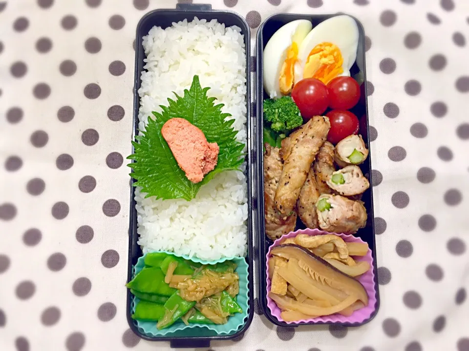 アスパラとエリンギの豚肉巻き弁当。|ももみにゃん。さん