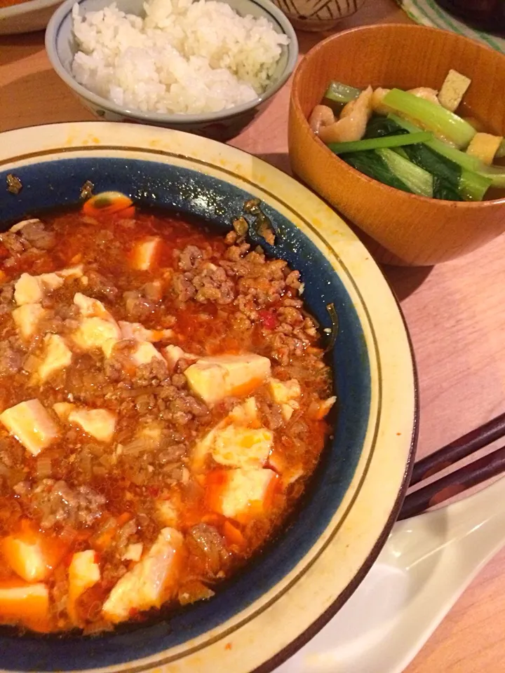 麻婆豆腐＆小松菜と油揚げのおひたし|うりさん