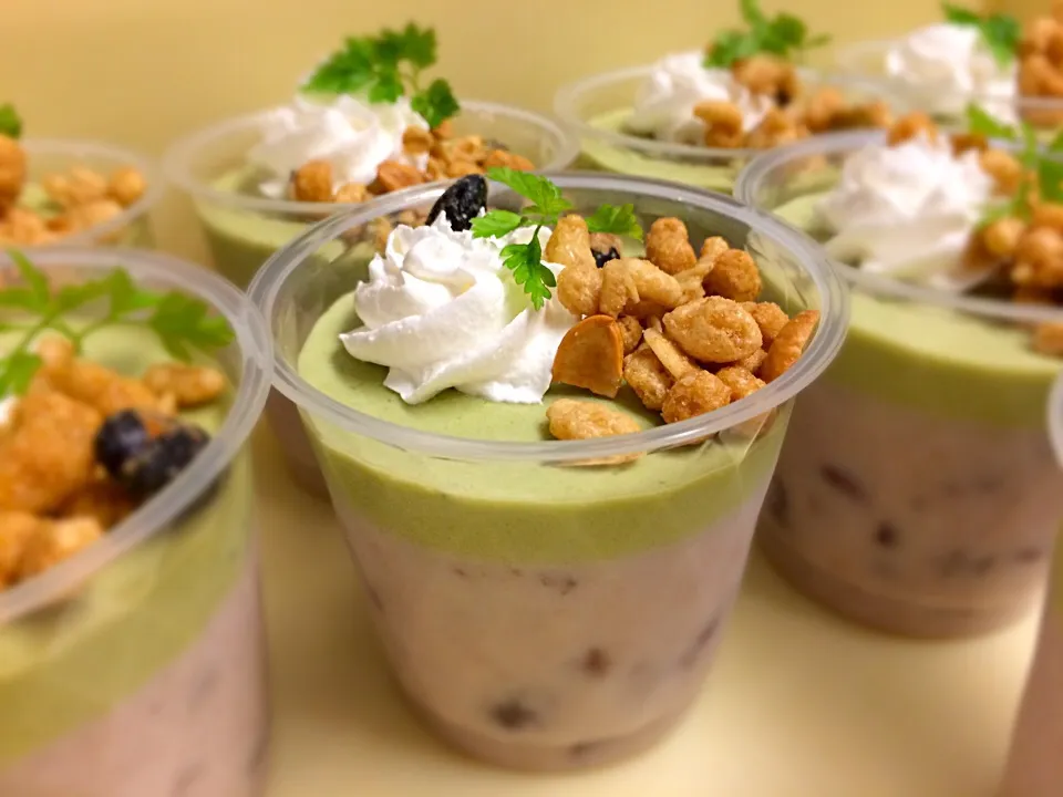 Azuki bean and green tea milk pudding|cheesyさん