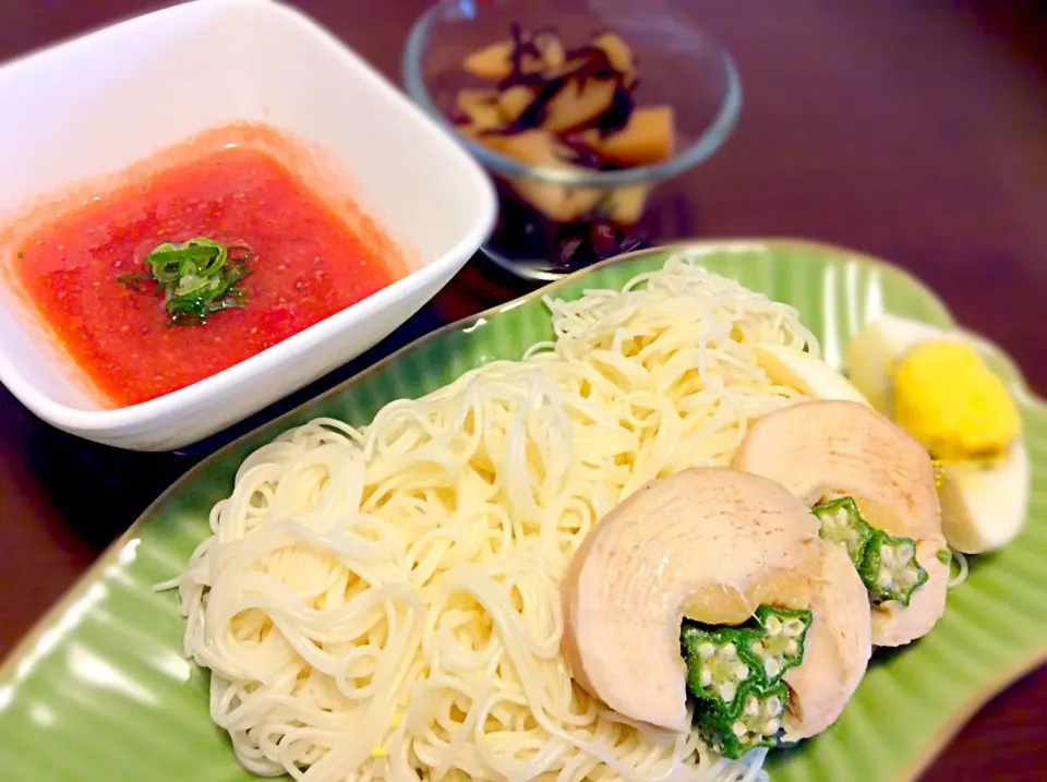 トマトつゆでオクラチキンロールそうめん|himadekさん