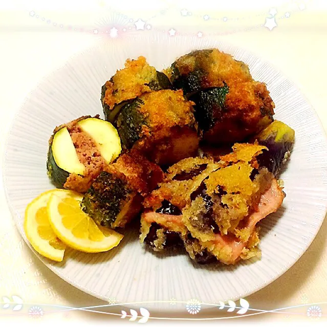 ナスのハムチーズはさみ揚げと、ズッキーニのひき肉はさみ揚げ'٩꒰｡•◡•｡꒱۶'|桜央里さん