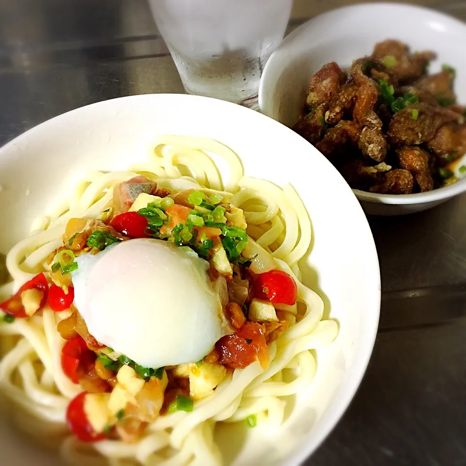 海鮮と納豆トマト山芋の ぶっかけうどん.ෆ̊౨ೄ೫̥͙‧·*|antiqueさん