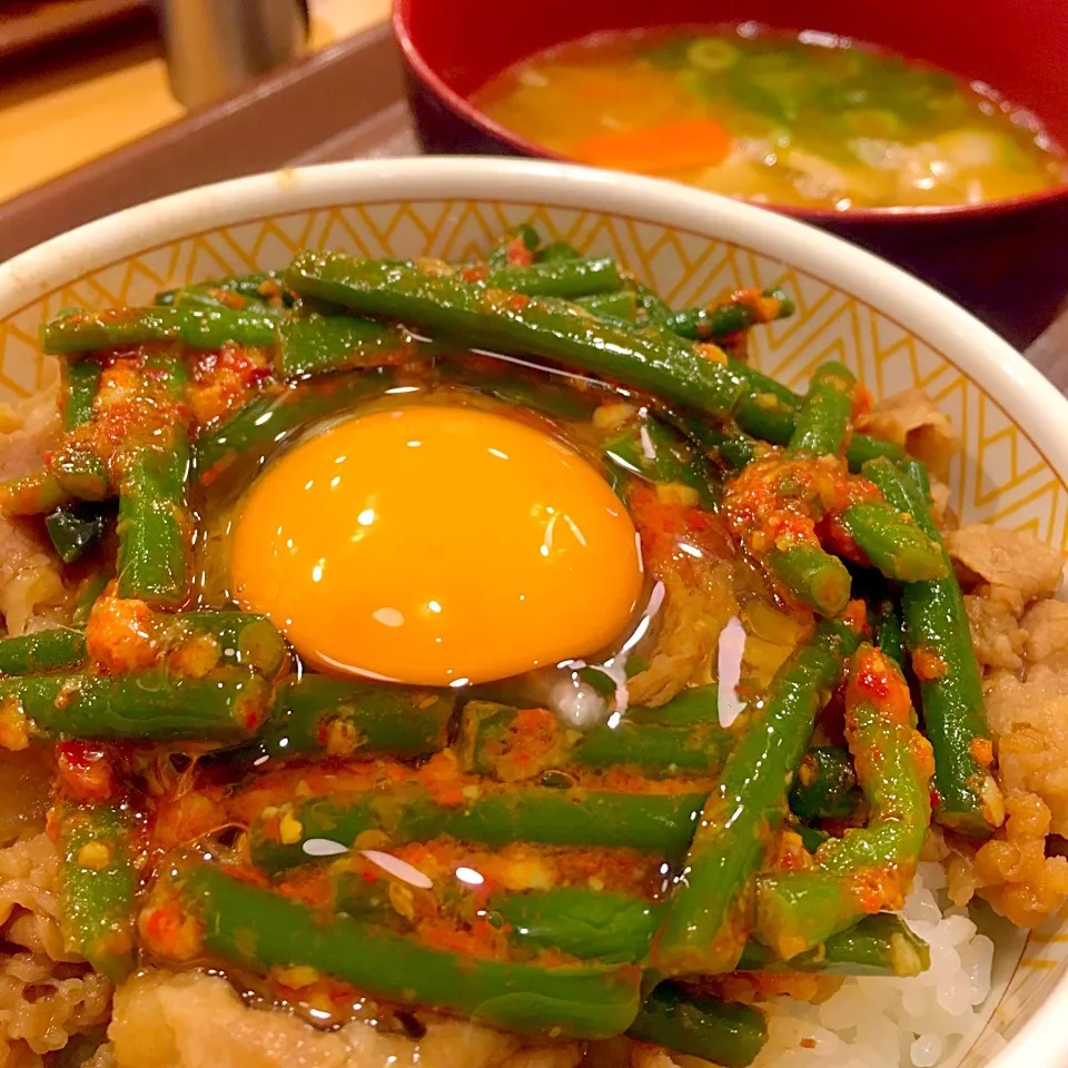 ニンニクの芽牛丼並のとん汁玉子セット|ちな姉＠水ノ智南英さん