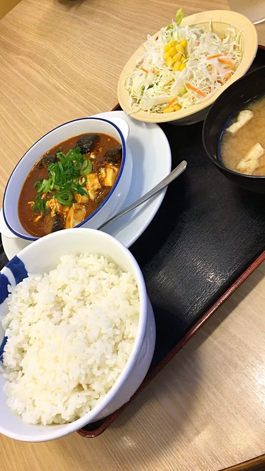 Snapdishの料理写真:朝から松屋 ＠ 茄子と豆腐と粗挽き肉の四川風麻婆豆腐定食|Minor.SSKさん