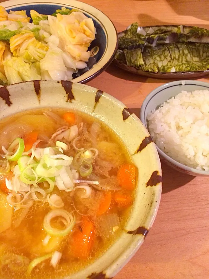 〆鯖の昆布じめ＆豚汁＆白菜の漬物|うりさん