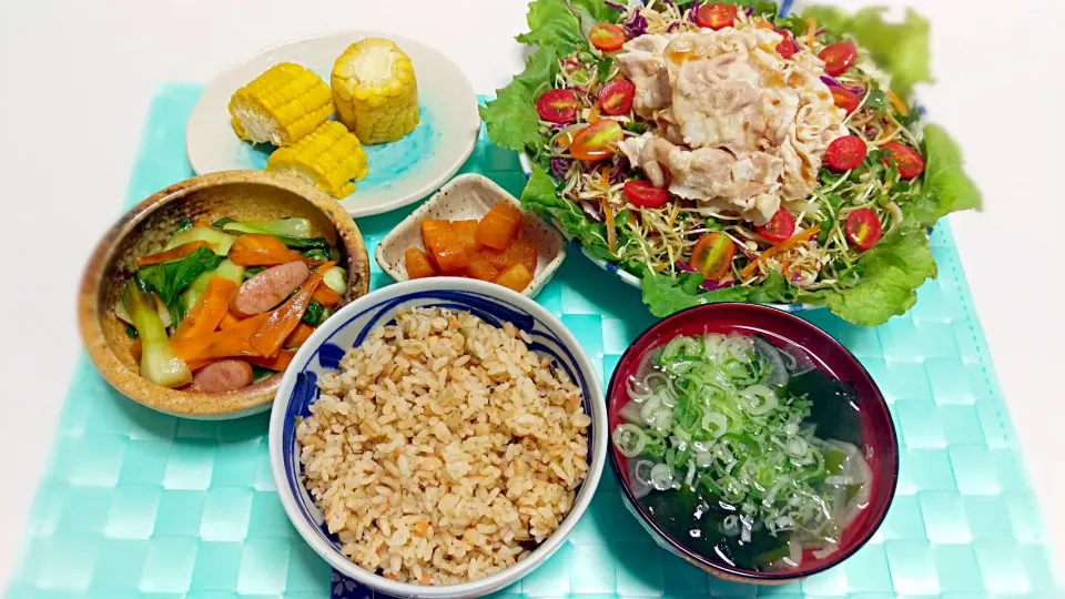 ☆鮭高菜ご飯☆冷しゃぶ☆☆チンゲン菜のオイスターソース炒め|わかなさん