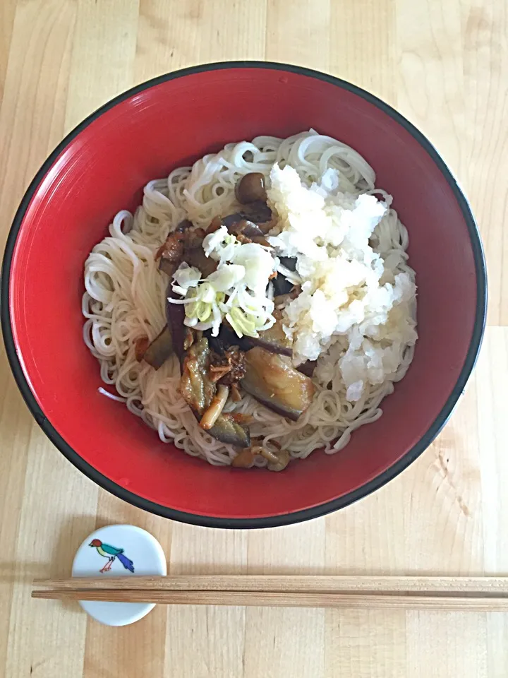 ナスのツナ味噌ぶっかけそうめん|きょうさん