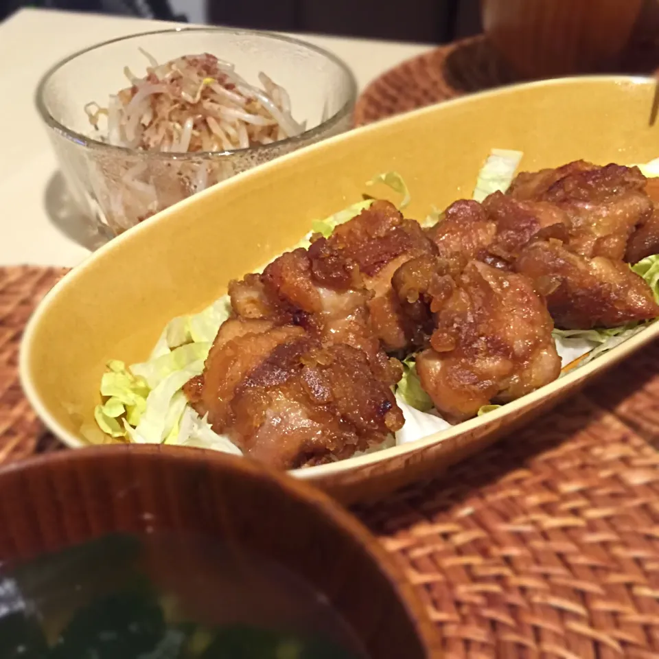 鳥の唐揚げ・モヤシのナムル|EMIK*o*さん