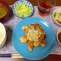 ネギ塩チキン。厚揚げおろし。大根煮。キャベツの浅漬け。|kayonさん