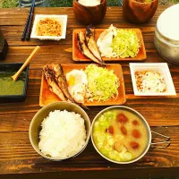 Snapdishの料理写真:キャンプめし)納豆朝定食|nao hashimotoさん