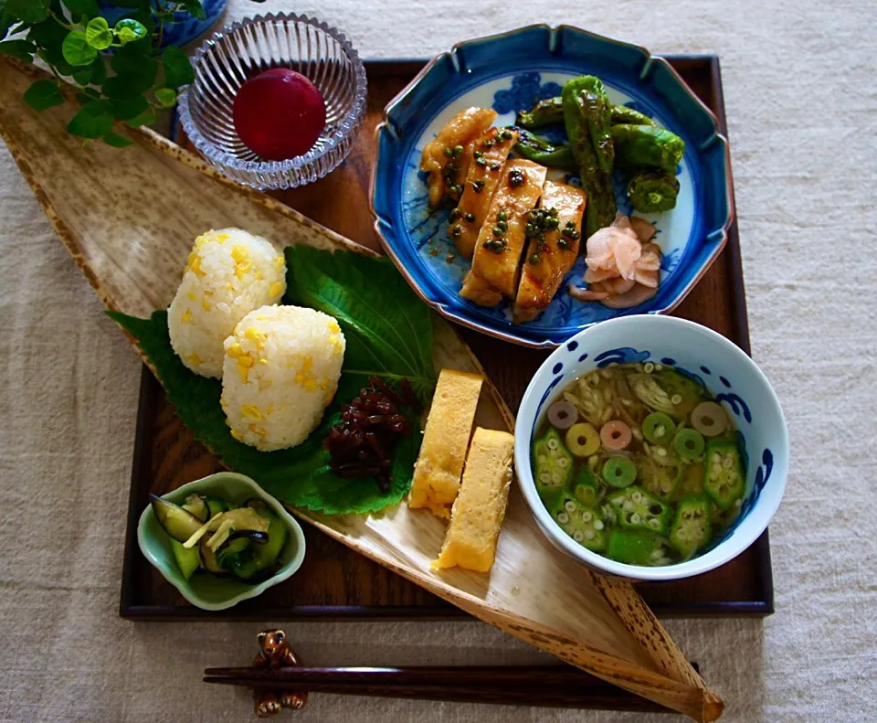 トウモロコシご飯おむすび昼膳|pigronaさん