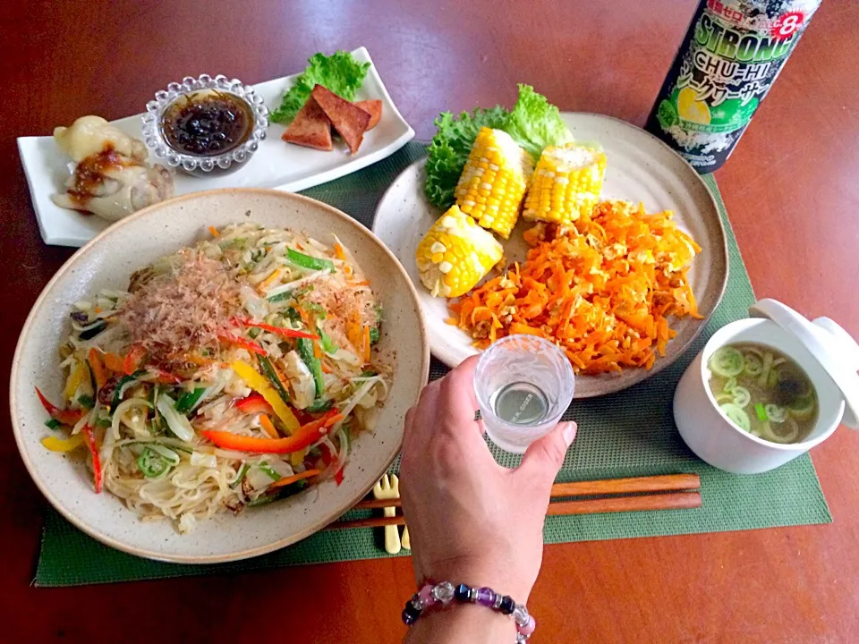 Today's Dinner🍴前菜･人参しりしりｰ･ｿｰﾐﾝﾁｬﾝﾌﾟﾙｰ･海苔のお味噌汁|🌈Ami🍻さん