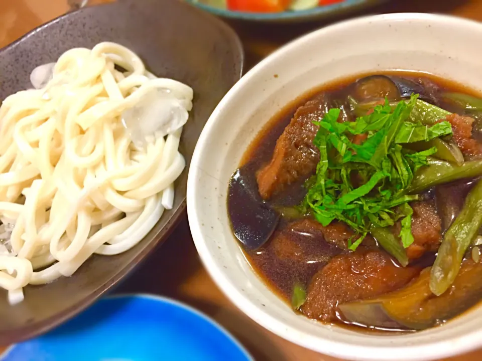 Snapdishの料理写真:冷やしうどん…夏野菜の具沢山つゆで。|Tomiko Muramatsuさん