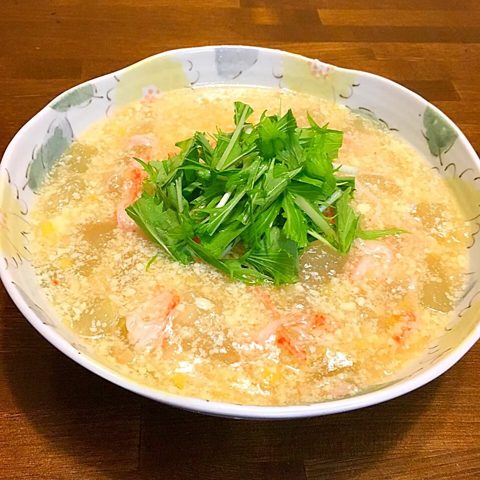 Tomoko Itoさんの料理 玉子豆腐とカニカマ使って簡単うまうまあんかけ冬瓜♥|ゆうみん（4人の母ちゃん）さん